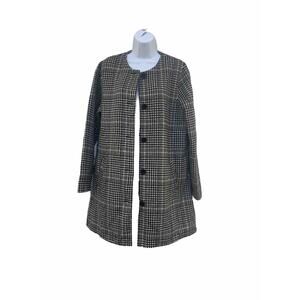 Nanette Lepore Sz Medium M Black And Tan Houndstooth Plaid Wool Blend Coat